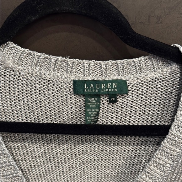 Ralph Lauren Silver Sparkle V-Neck Sweater Relaxed Fit Knit - Picture 2 of 5